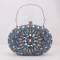 Red Green Blue Pu Leather Polyester Flower Rhinestone Oval Evening Bags sku image 2