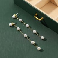 1 Pair Elegant Tassel Plating Artificial Pearl Iron Drop Earrings main image 5