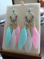 New Peacock Feather Diamond-studded Rice Bead Long Tassel Earrings sku image 12