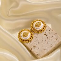 1 Pair Retro Commute Round Spiral Stripe Plating Inlay Copper Artificial Pearls Zircon 14k Gold Plated 18k Gold Plated Ear Studs main image 4