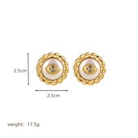 1 Pair Retro Commute Round Spiral Stripe Plating Inlay Copper Artificial Pearls Zircon 14k Gold Plated 18k Gold Plated Ear Studs sku image 2
