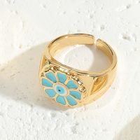 Elegant Luxurious Flower Copper Plating Inlay Zircon 14k Gold Plated Open Rings sku image 5