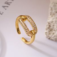 Simple Style Commute Geometric Copper Plating Inlay Zircon 18k Gold Plated Open Rings sku image 1