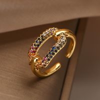 Simple Style Commute Geometric Copper Plating Inlay Zircon 18k Gold Plated Open Rings sku image 3