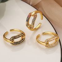 Simple Style Commute Geometric Copper Plating Inlay Zircon 18k Gold Plated Open Rings main image 1