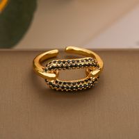 Simple Style Commute Geometric Copper Plating Inlay Zircon 18k Gold Plated Open Rings sku image 2