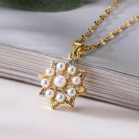 Simple Style Commute Star Copper Plating Inlay Artificial Pearls Zircon 18k Gold Plated Pendant Necklace main image 3