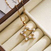 Simple Style Commute Star Copper Plating Inlay Artificial Pearls Zircon 18k Gold Plated Pendant Necklace sku image 1
