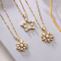 Simple Style Commute Star Copper Plating Inlay Artificial Pearls Zircon 18k Gold Plated Pendant Necklace main image 1