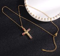 Retro Cross Copper Inlay Zircon Pendant Necklace sku image 54