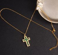 Retro Cross Copper Inlay Zircon Pendant Necklace sku image 71