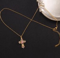 Retro Cross Copper Inlay Zircon Pendant Necklace sku image 51