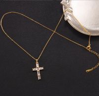 Retro Cross Copper Inlay Zircon Pendant Necklace sku image 12