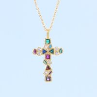 Retro Cross Copper Inlay Zircon Pendant Necklace sku image 58