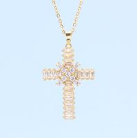 Retro Cross Copper Inlay Zircon Pendant Necklace sku image 78