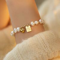 Elegant Retro Letter Heart Shape Freshwater Pearl Mixed Materials Bracelets In Bulk sku image 2