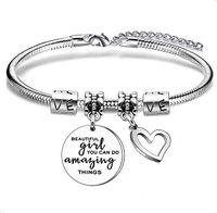 Sweet Streetwear Letter Heart Shape Stainless Steel Carving Bangle main image 3