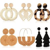 1 Pair Exaggerated Circle Sector Wood Handmade Women's Drop Earrings sku image 18