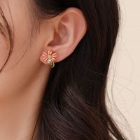 1 Paire Style Coréen Fleur Époxy Incruster Alliage Strass Boucles D'oreilles main image 5
