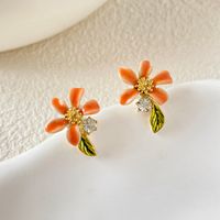 1 Pair Korean Style Flower Epoxy Inlay Alloy Rhinestones Ear Studs sku image 1