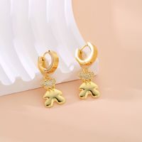 1 Pair Simple Style Rabbit Bear Plating Inlay 304 Stainless Steel Copper Zircon K Gold Plated Drop Earrings main image 2