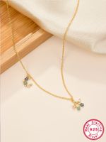 Fairy Style Sweet Star Moon Flower Sterling Silver 18k Gold Plated Zircon Pendant Necklace In Bulk main image 2