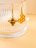 1 Pair Cute Honeycomb Bee Inlay Alloy Artificial Gemstones Drop Earrings main image 3