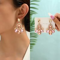 1 Pair Elegant Luxurious Lady Water Droplets Inlay Zinc Alloy Glass Dangling Earrings main image 8