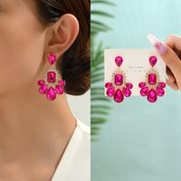 1 Pair Elegant Luxurious Lady Water Droplets Inlay Zinc Alloy Glass Dangling Earrings main image 5