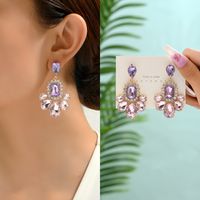 1 Pair Elegant Luxurious Lady Water Droplets Inlay Zinc Alloy Glass Dangling Earrings main image 10