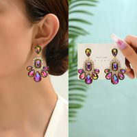 1 Pair Elegant Luxurious Lady Water Droplets Inlay Zinc Alloy Glass Dangling Earrings main image 6