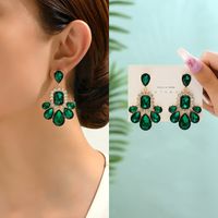 1 Pair Elegant Luxurious Lady Water Droplets Inlay Zinc Alloy Glass Dangling Earrings main image 7