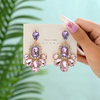 1 Pair Elegant Luxurious Lady Water Droplets Inlay Zinc Alloy Glass Dangling Earrings sku image 1