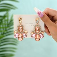 1 Pair Elegant Luxurious Lady Water Droplets Inlay Zinc Alloy Glass Dangling Earrings sku image 2