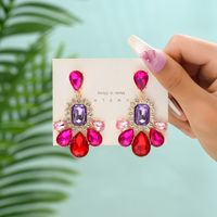1 Pair Elegant Luxurious Lady Water Droplets Inlay Zinc Alloy Glass Dangling Earrings sku image 3