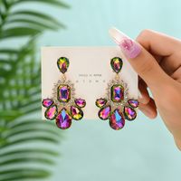 1 Pair Elegant Luxurious Lady Water Droplets Inlay Zinc Alloy Glass Dangling Earrings sku image 4