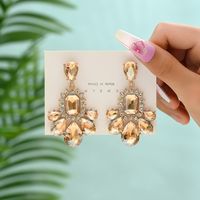 1 Pair Elegant Luxurious Lady Water Droplets Inlay Zinc Alloy Glass Dangling Earrings sku image 6