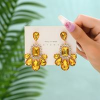 1 Pair Elegant Luxurious Lady Water Droplets Inlay Zinc Alloy Glass Dangling Earrings sku image 8