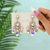 1 Pair Elegant Luxurious Lady Water Droplets Inlay Zinc Alloy Glass Dangling Earrings sku image 9