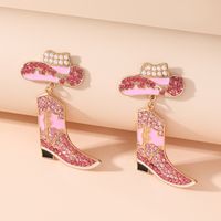 1 Pair Cowboy Style Hat Boots Inlay Alloy Artificial Rhinestones Artificial Pearls Drop Earrings main image 4