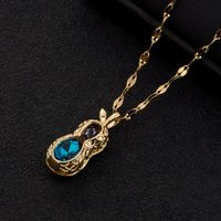 Titanium Steel 18K Gold Plated Casual Simple Style Plating Inlay Round Water Droplets Fox Zircon Pendant Necklace sku image 2
