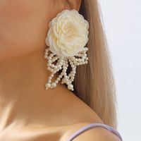 1 Pair Princess Exaggerated Sweet Flower Bow Knot Handmade Imitation Pearl Cloth Fabric Ear Studs main image 1