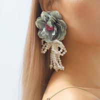 1 Pair Princess Exaggerated Sweet Flower Bow Knot Handmade Imitation Pearl Cloth Fabric Ear Studs main image 2