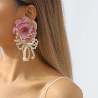1 Pair Princess Exaggerated Sweet Flower Bow Knot Handmade Imitation Pearl Cloth Fabric Ear Studs main image 3