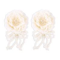 1 Pair Princess Exaggerated Sweet Flower Bow Knot Handmade Imitation Pearl Cloth Fabric Ear Studs sku image 1
