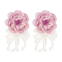 1 Pair Princess Exaggerated Sweet Flower Bow Knot Handmade Imitation Pearl Cloth Fabric Ear Studs sku image 2