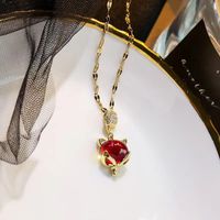 Titanium Steel 18K Gold Plated Casual Simple Style Plating Inlay Round Water Droplets Fox Zircon Pendant Necklace sku image 6