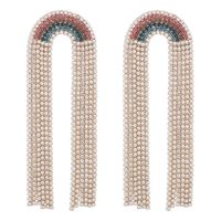 1 Pair Exaggerated Luxurious Rainbow Tassel Alloy Rhinestone Drop Earrings sku image 1