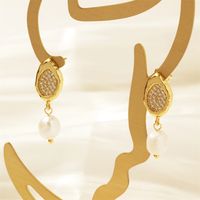1 Pair Vintage Style Irregular Plating Inlay Freshwater Pearl Copper Zircon 18k Gold Plated Drop Earrings main image 6