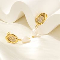 1 Pair Vintage Style Irregular Plating Inlay Freshwater Pearl Copper Zircon 18k Gold Plated Drop Earrings main image 7